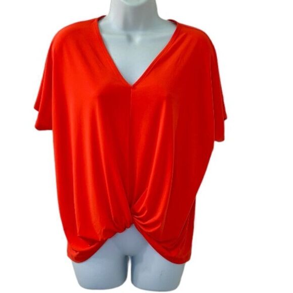 Iman Orange V-Neck Dolman Sleeve Knot Front Casual Blouse Top - Picture 1 of 5
